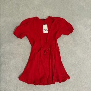 Zara Vibrant Red V-Neck Wrap Dress